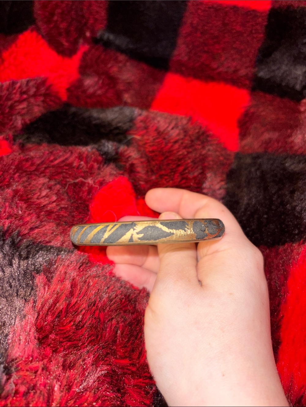 Black and Gold Painted Wood Bangle Bracelet